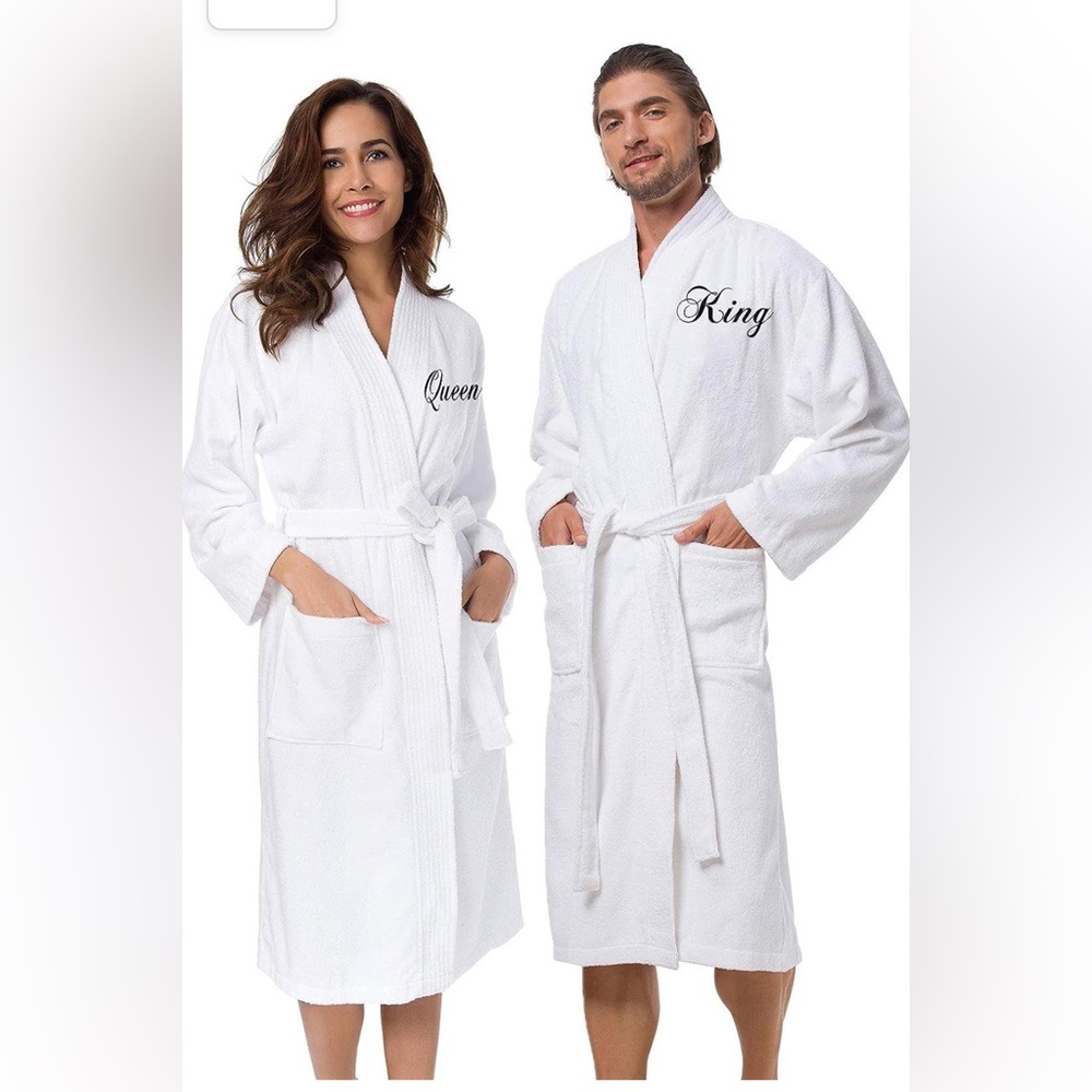 King & Queen Embroidered Terry Cloth Robes